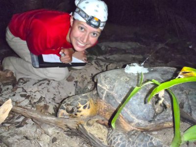 amy tan with sea turtle