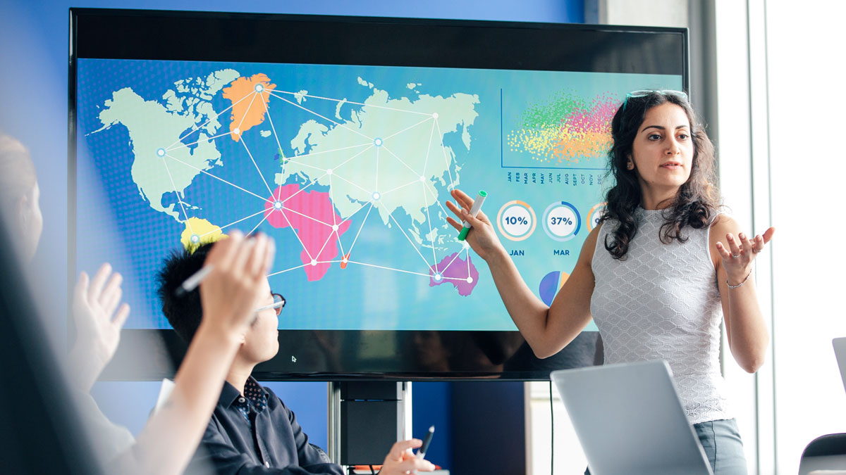 Stock photo of a woman giving a presentation