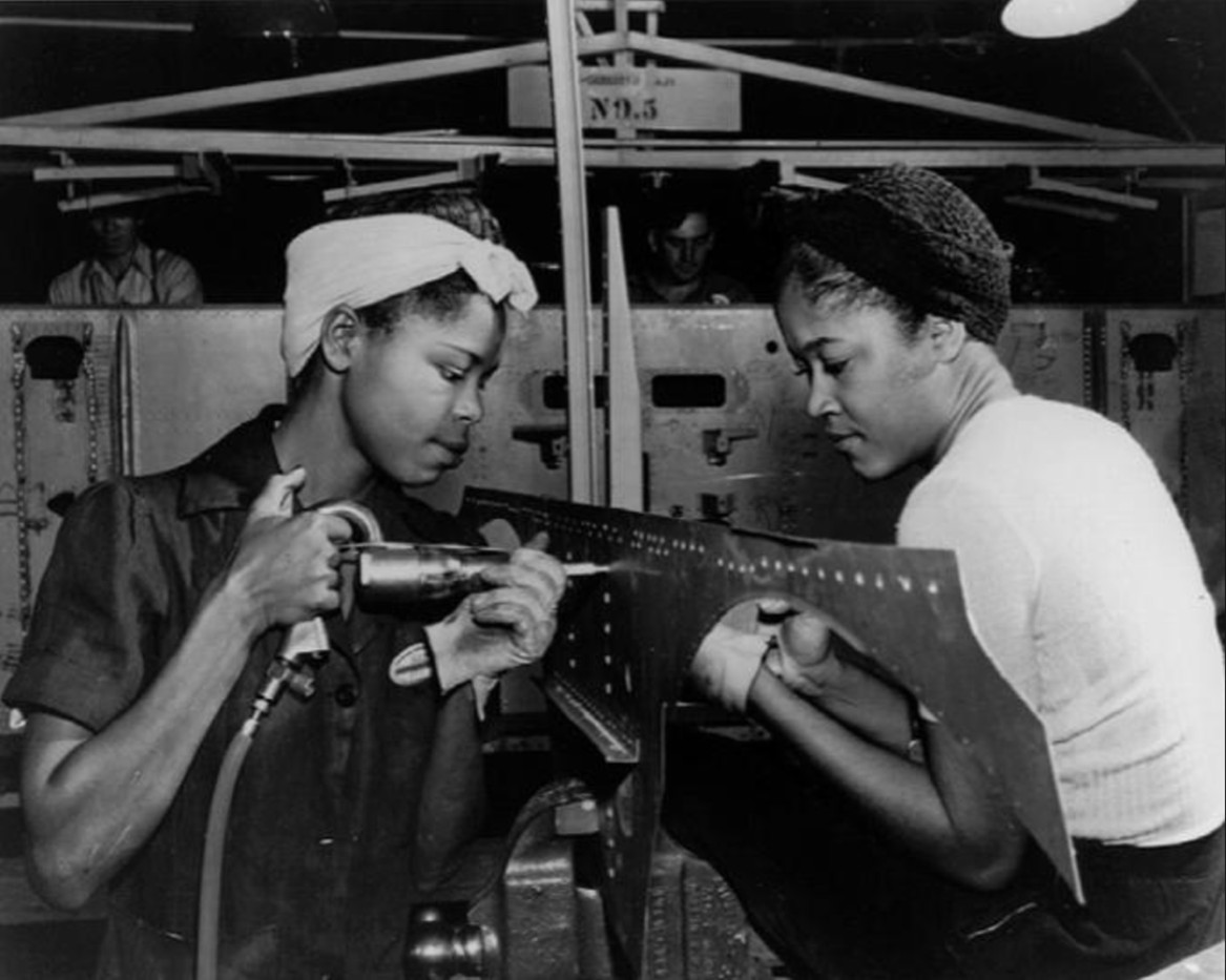 two black women working on shipyard during WWII