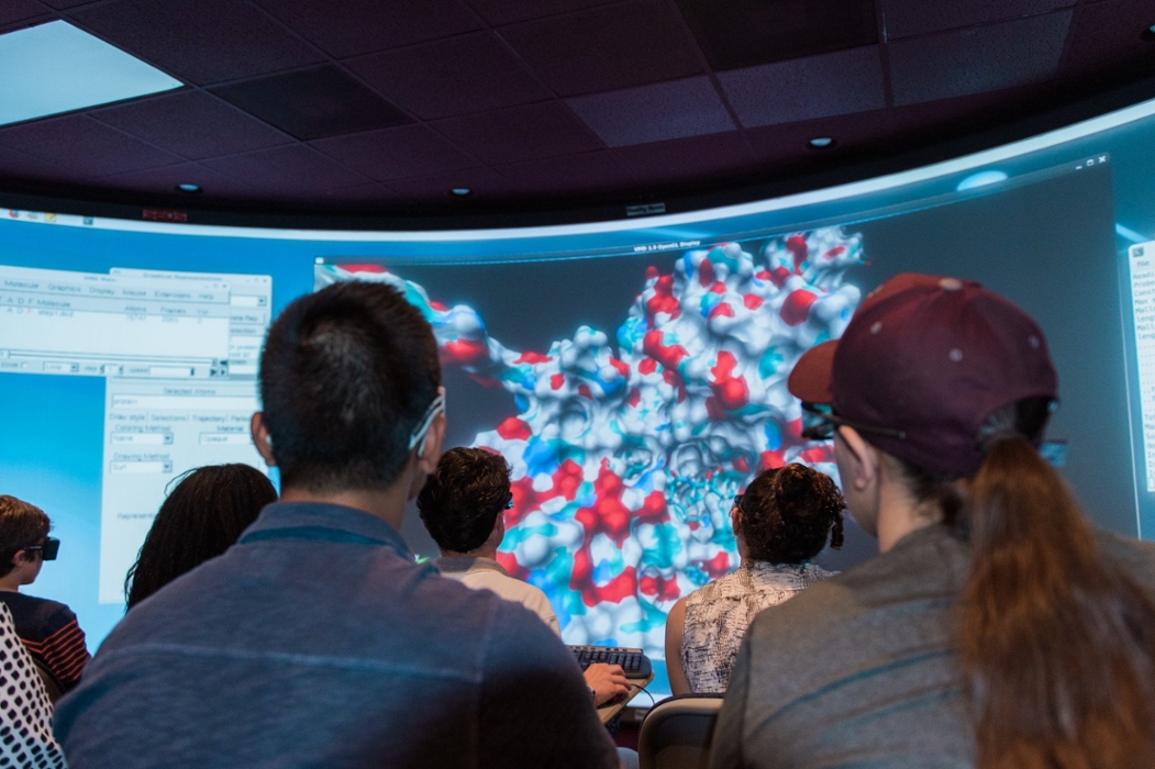 Several students sitting at a statistics presentation.