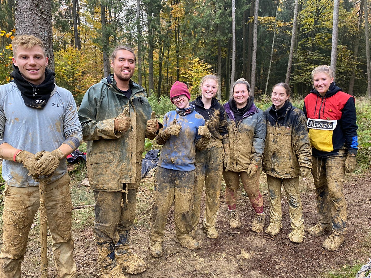 Seven student volunteers including Tristan Krause on a dig in Germany