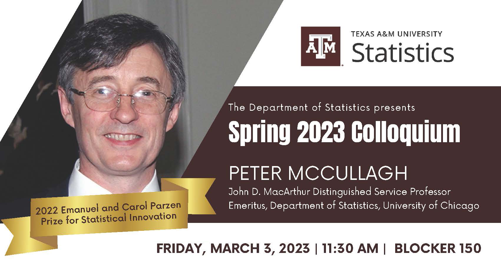 Graphic promoting Peter McCullagh's 2023 Parzen Prize Lecture