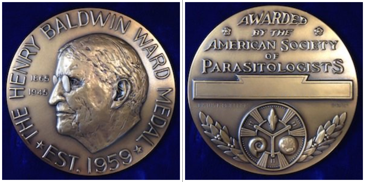 Front and back views of the Henry Balwin Ward Medal presented by the American Society of Parasitologists