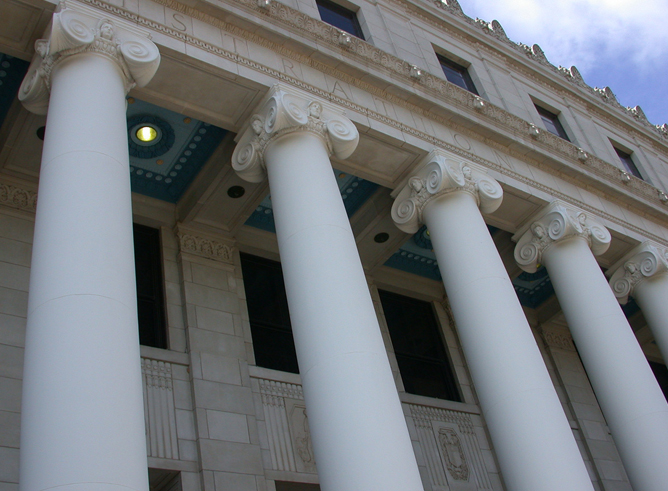 Columns of the Jack K. Williams Building on the Texas A&M University campus