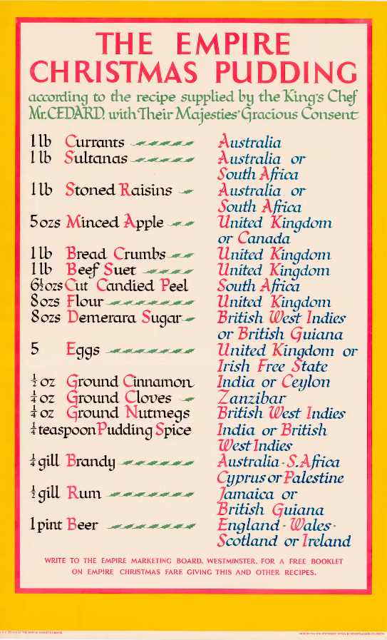 Recipe for the empire Christmas pudding, circa 1920s