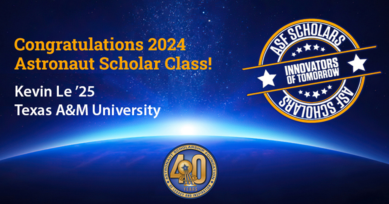 Graphic promoting the 2024 Astronaut Scholar class, which includes Texas A&amp;M University mathematics major Kevin Le