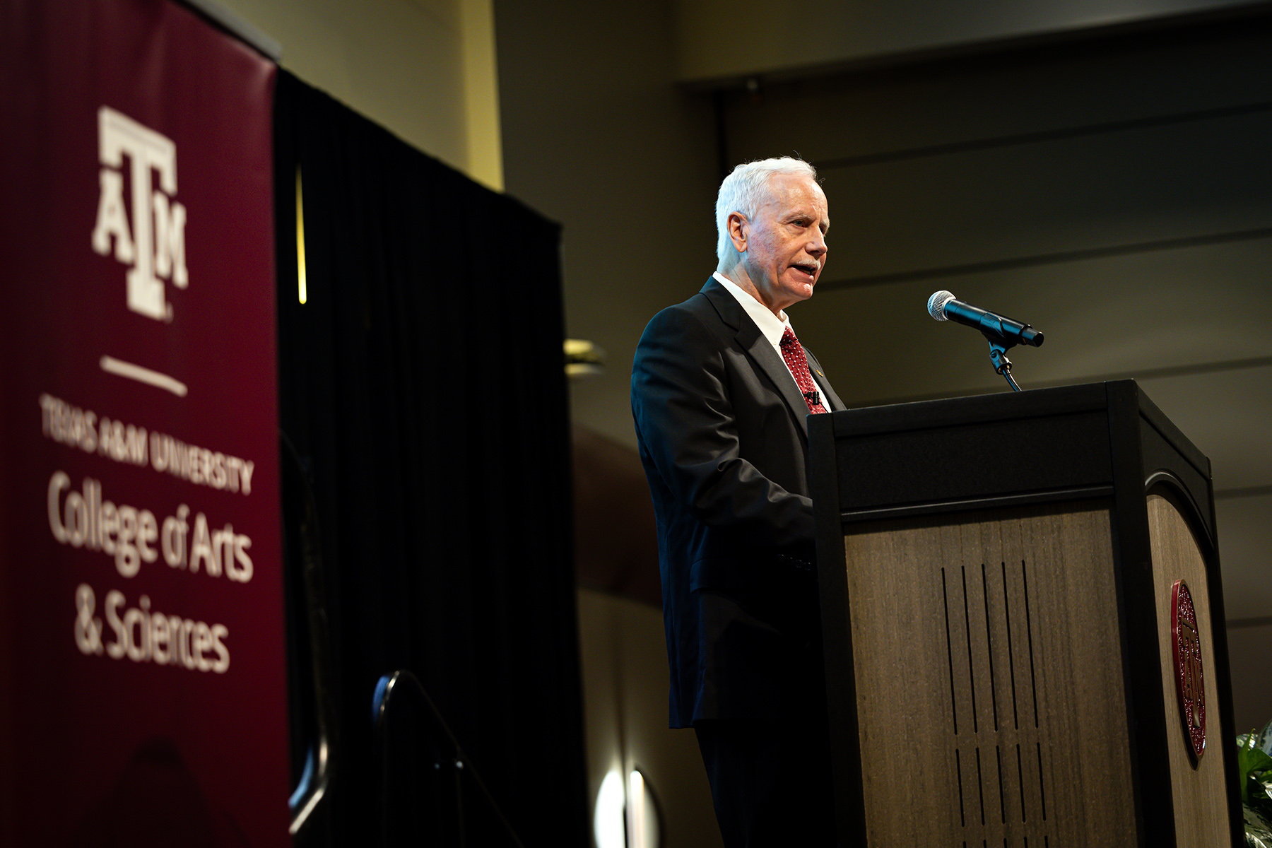 Dr. Mark J. Zoran, dean of the College of Arts and Sciences at Texas A&amp;M University, delivers a State of the College address on September 24, 2024, in the Memorial Student Center's Bethancourt Ballroom