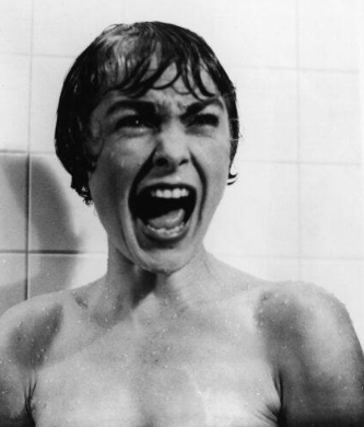 Actress Janet Leigh screams in terror during the shower scene in the classic 1960 horror movie "Psycho."